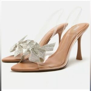 BRAND NEW Zara Bow Trim Heeled Vinyl Sandals